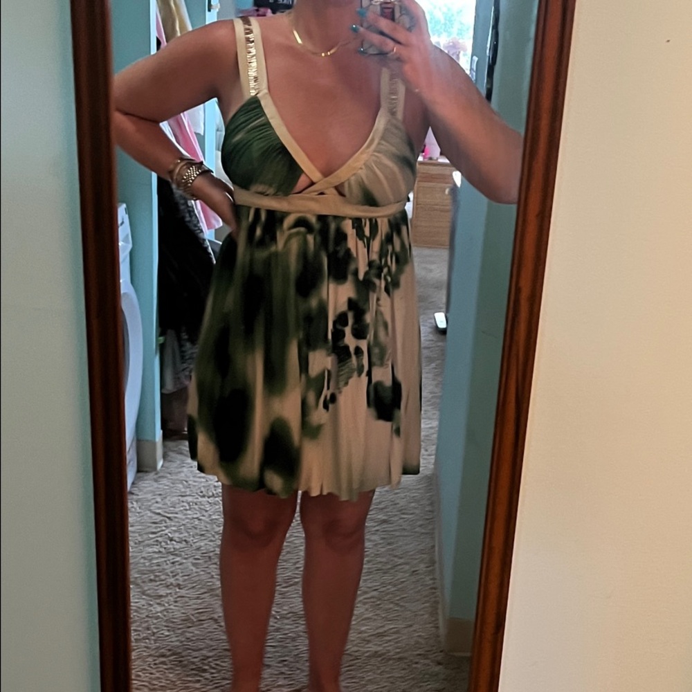 Roberto Cavalli Green and Cream Mini Dress
